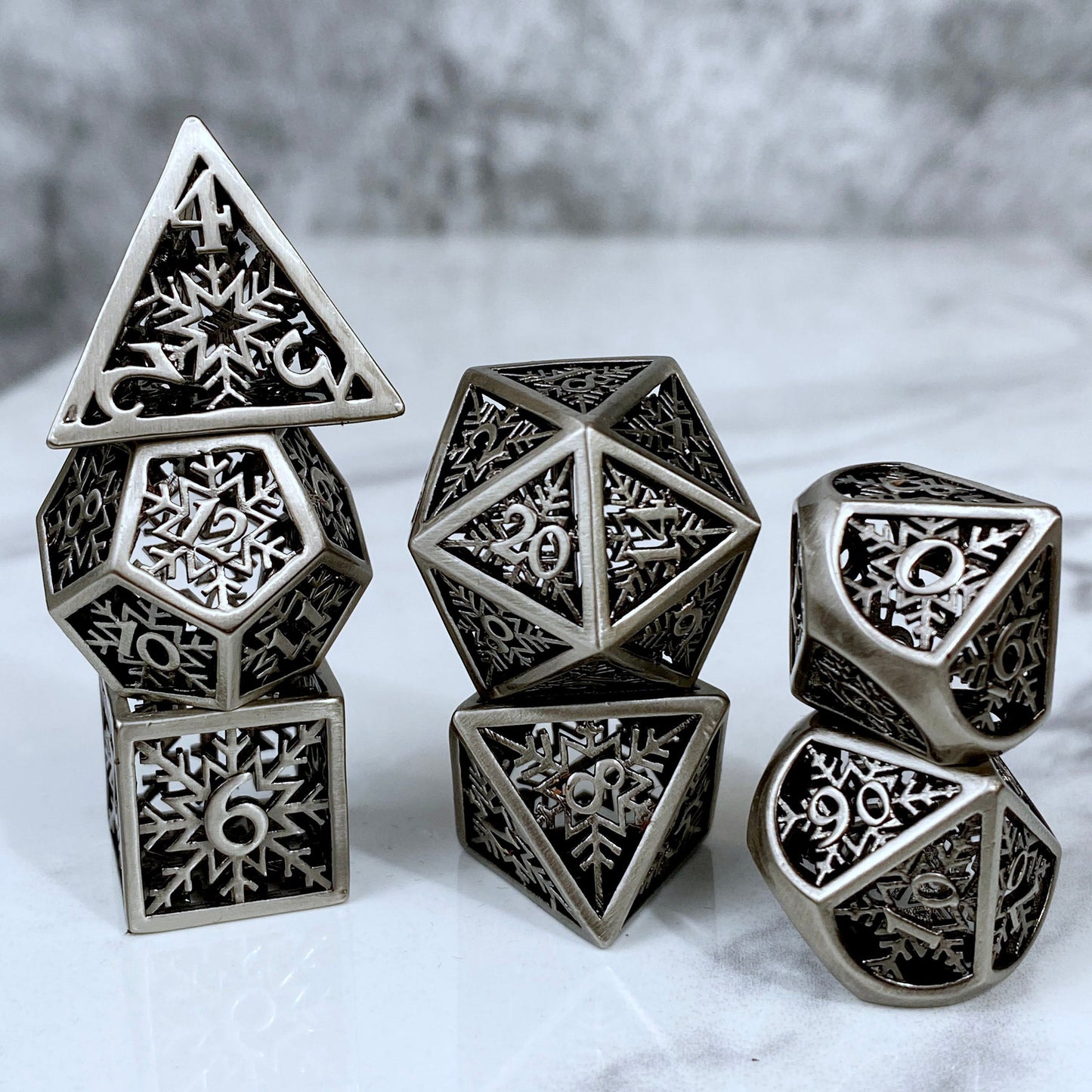 Snowflake Hollow Dice, Silver