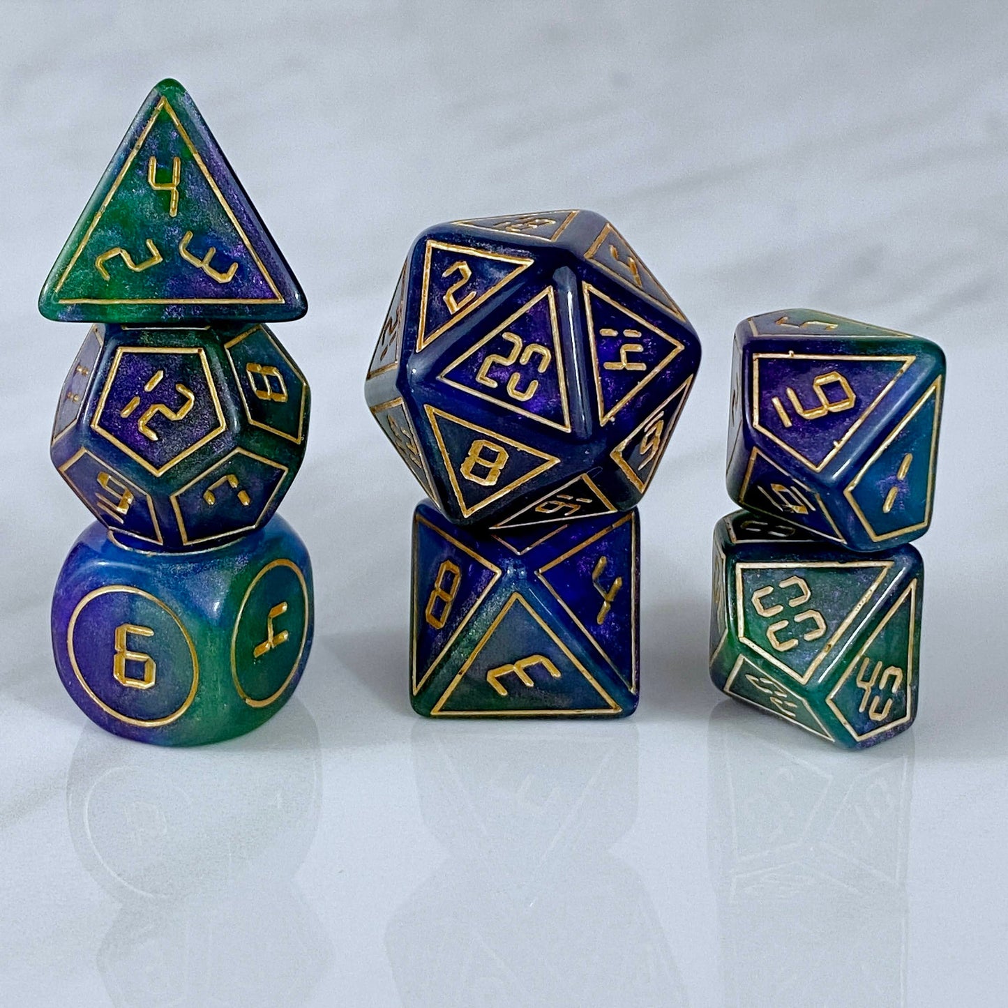 Back in Time Purple and Green Dice