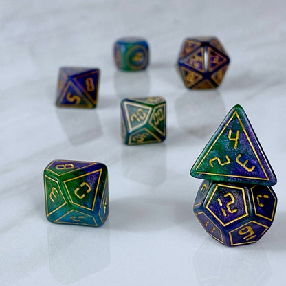 Back in Time Purple and Green Dice